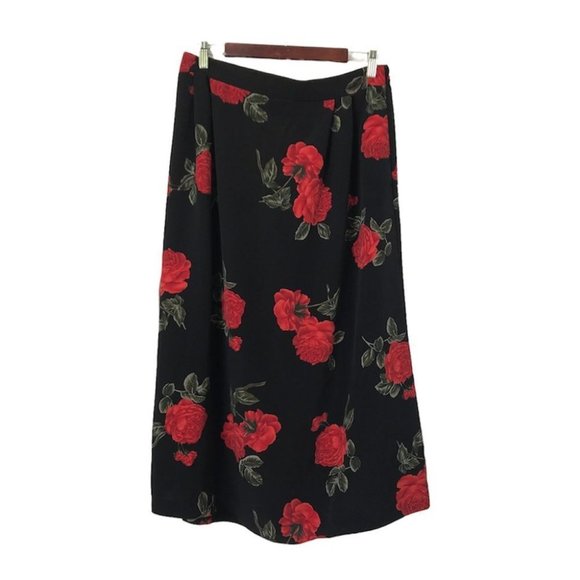 Vintage Dresses & Skirts - 🤩2 for 20🤩 Vintage Black Floral Rose Midi Skirt